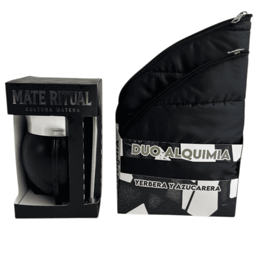 SET MATERO DUO ALQUIMIA PUFFER + MATE RITUAL NEGRO/AZUL