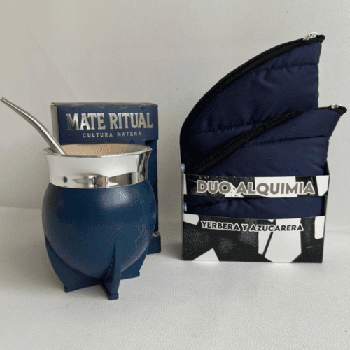 SET MATERO DUO ALQUIMIA PUFFER + MATE RITUAL NEGRO/AZUL