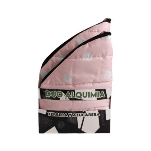 SET MATERO YERBERA Y AZUCARERA DUO ALQUIMIA PUFFER ROSA LUNARES CON CAJA