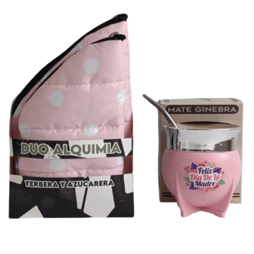 SET MATERO DUO ALQUIMIA PUFFER ROSA LUNARES + MATE GINEBRA DTF UV MAMÁ