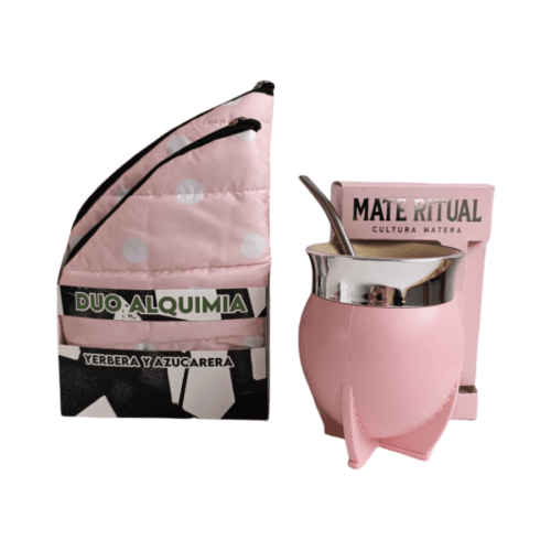 SET MATERO DUO ALQUIMIA PUFFER ROSA LUNARES + MATE RITUAL BLANCO/ROSA