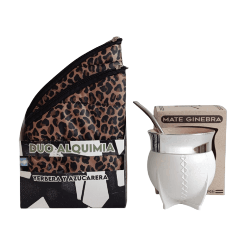 SET MATERO DUO ALQUIMIA PUFFER PRINT + MATE GINEBRA BLANCO/NEGRO/YUTE