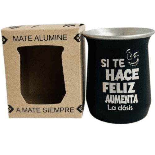 MATE ALUMINE GRABADO CON CAJA (NEGRO-ROSA)