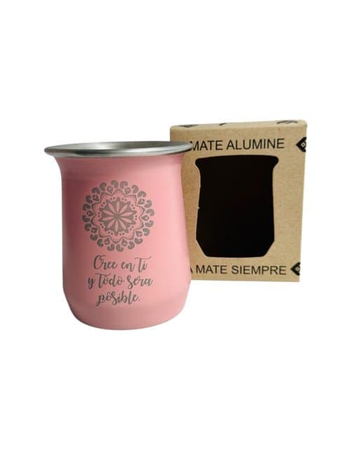 MATE ALUMINE GRABADO CON CAJA (NEGRO-ROSA)