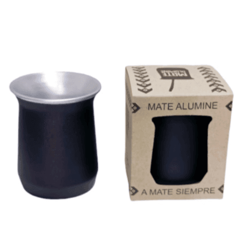 MATE ALUMINE LISO CON CAJA (NEGRO-ROSA)