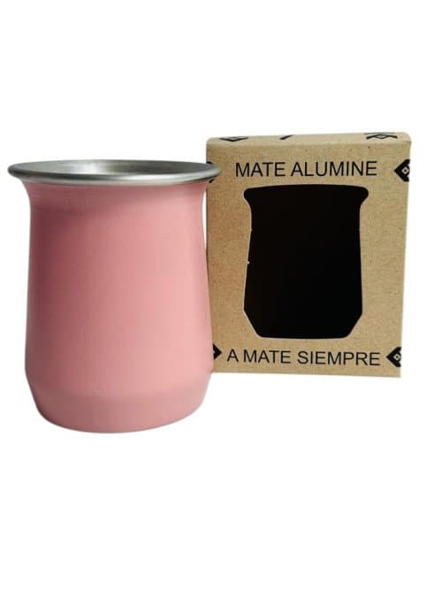 MATE ALUMINE LISO CON CAJA (NEGRO-ROSA)