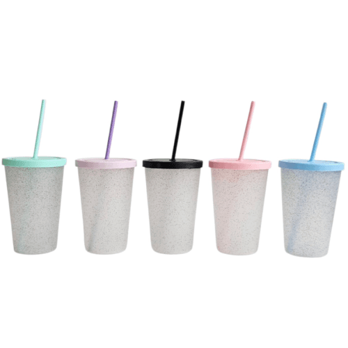 VASO NIÑO/A GLITTER CON TAPA Y SORBETE 500CC