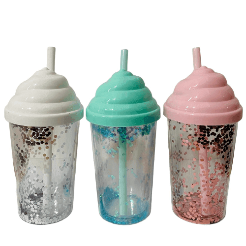 VASO OREJITAS CON SORBETE GLITTER 350ML