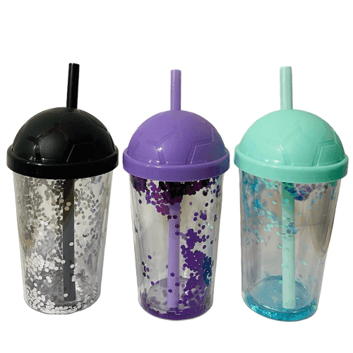 VASO PELOTA CON SORBETE GLITTER 350ML