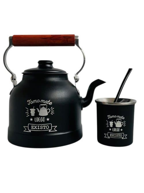 PAVA MICRO GRABADA+MATE DE ACERO GRABADO+BOMBILLA