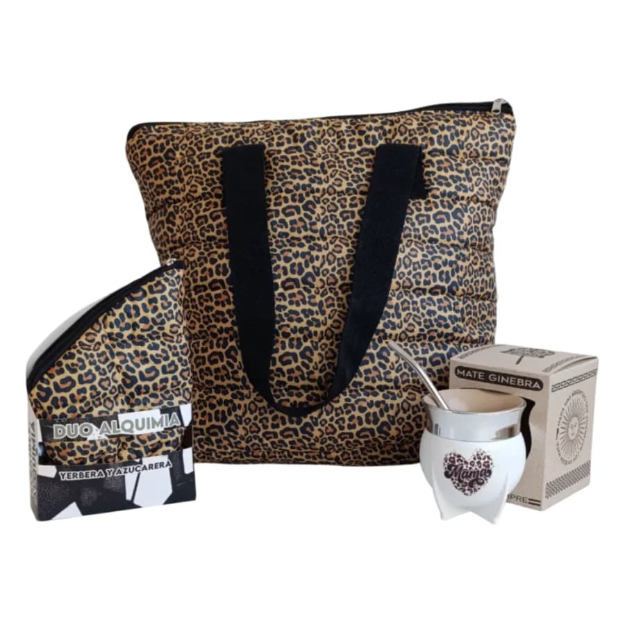 COMBO BOLSO MATERO PUFFER PRINT + YERBERA Y AZUCARERA ALQUIMIA DUO+ MATE GINEBRA YUTE/NEGRO/BLANCO DTF UV