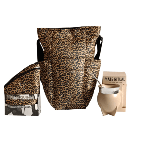 COMBO MATERO PUFFER DOBLE BOLSILLO PRINT/NEGRO + YERBERA Y AZUCARERA ALQUIMIA DUO+ MATE RITUAL