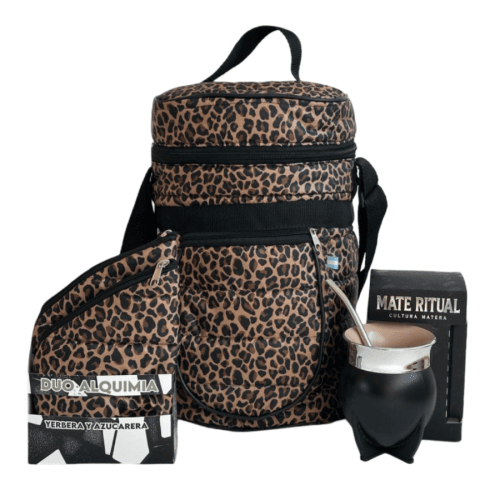 COMBO BOLSO MATERO PUFFER PRINT + YERBERA Y AZUCARERA ALQUIMIA DUO + MATE RITUAL NEGRO/BLANCO/YUTE