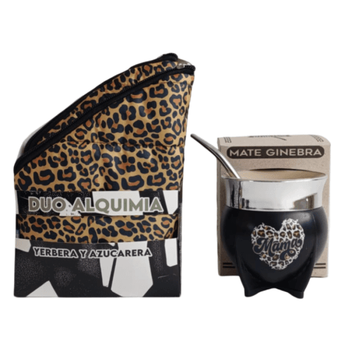 SET MATERO DUO ALQUIMIA PUFFER PRINT + MATE GINEBRA DTF UV NEGRO/BLANCO/YUTE