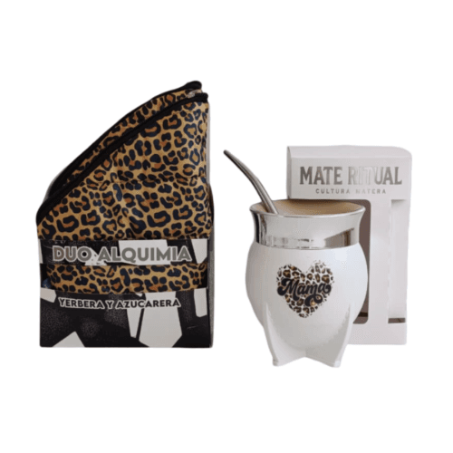 SET MATERO DUO ALQUIMIA PUFFER PRINT + MATE RITUAL DTF UV MAMÁ BLANCO/NEGRO/YUTE
